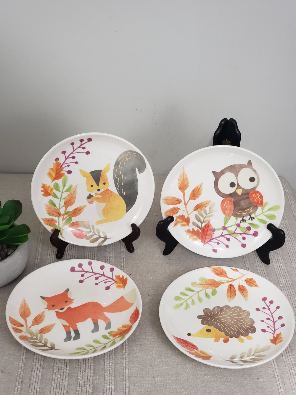 Avon Autumn Woodland Critters Ceramic Plates Set of 4
